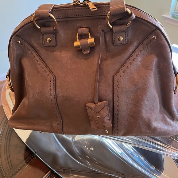 Saint Laurent Taupe Leather Dome Satchel with Gold Hardware - Picture 3 of 8